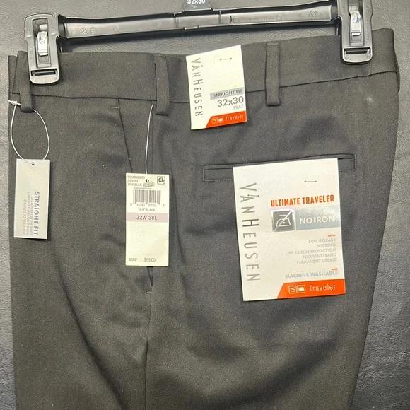 Van Heusen No-Iron Flat-Front Traveler Dress Pants, Size: 32 x 30, Black